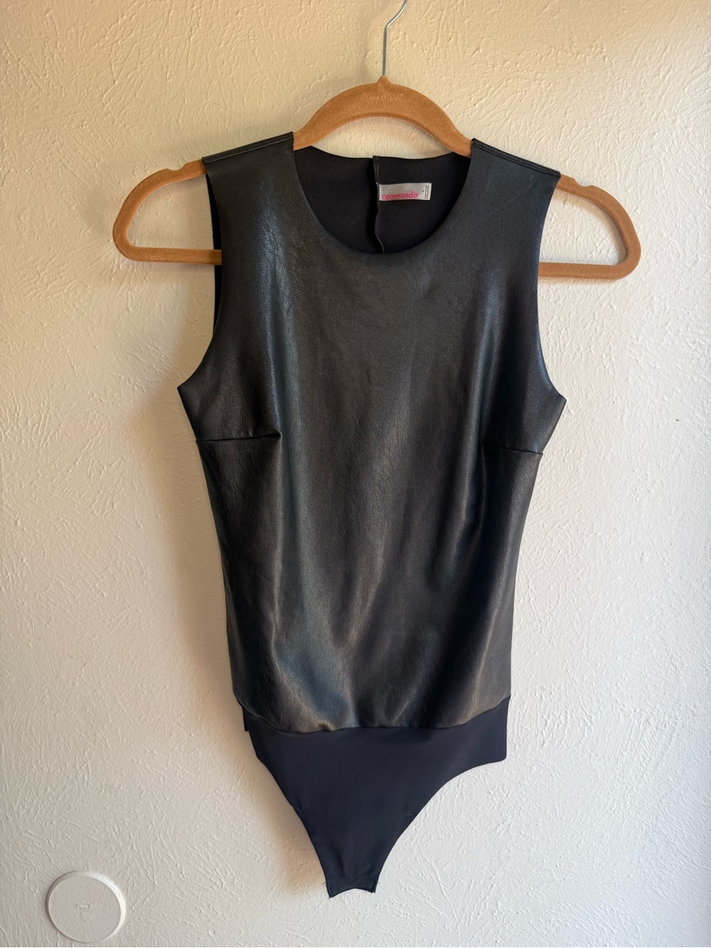 Commando Black Faux Leather Sleeveless Bodysuit